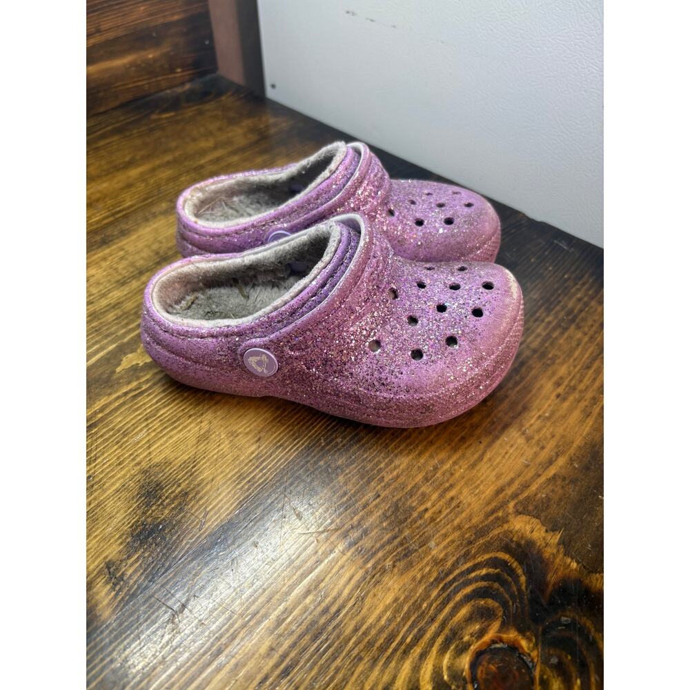 Crocs Lavender Glitter Fur Lined Clogs Size C10